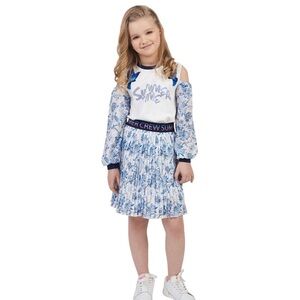 Choupette Kids Navy Lace Pleated Floral Print Skirt Size M